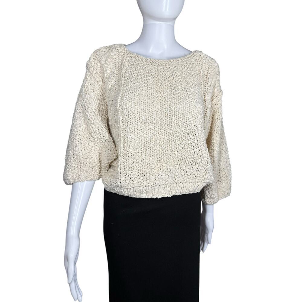 Liz Claiborne Vintage Silk Cotton Chunky Loose Knit Cream Crop Sweater Medium - Picture 10 of 11